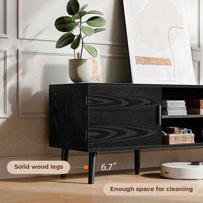 SUPERJARE TV Stand for 55 Inch TV, Entertainment Center with Adjustable Shelf, 2 Cabinets, TV Console Table, Media Console, Solid Wood Feet, Cord Holes, for Living Room, Bedroom, Black - Image 5